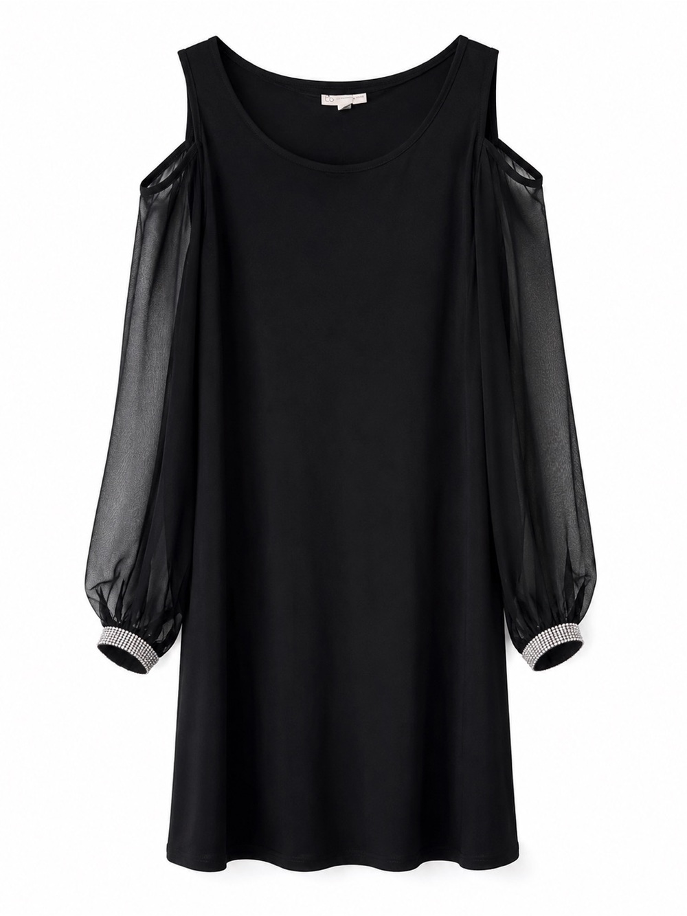 CB Established 1962 Black Cold Shoulder Dress XL Sheer Sleeves Rhinestone Cuffs
